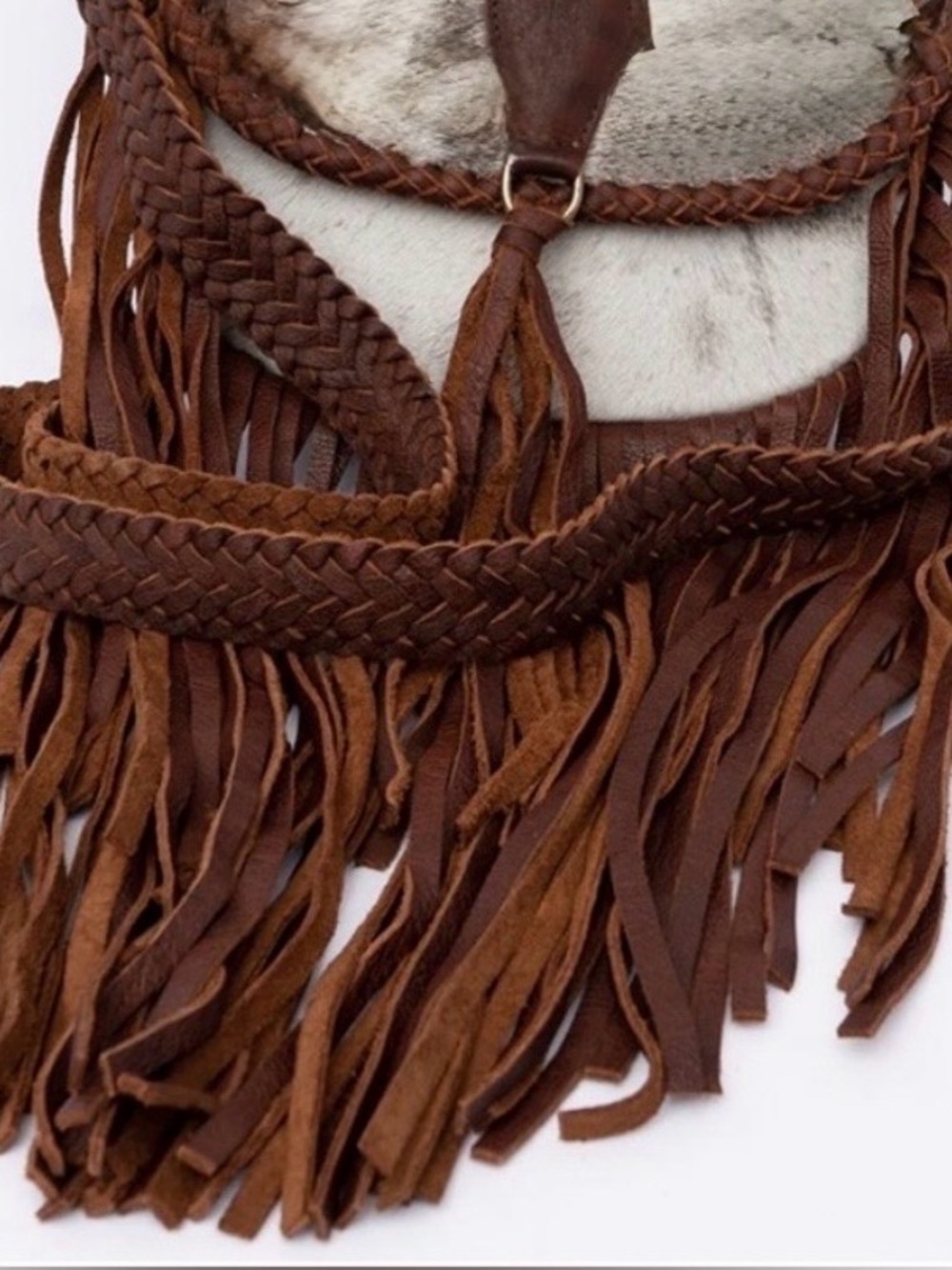 Western Fringe Crossbody Bag with Cowhide Flap - Brown & White - Picture 5 of 6